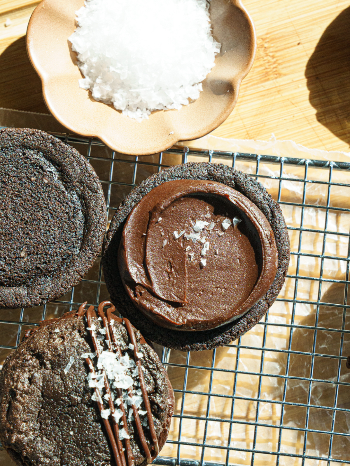 Double chocolate cookie sandwiches