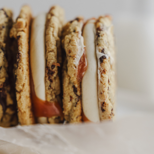 Chocolate Chip Cookie Sandwich With Caramel